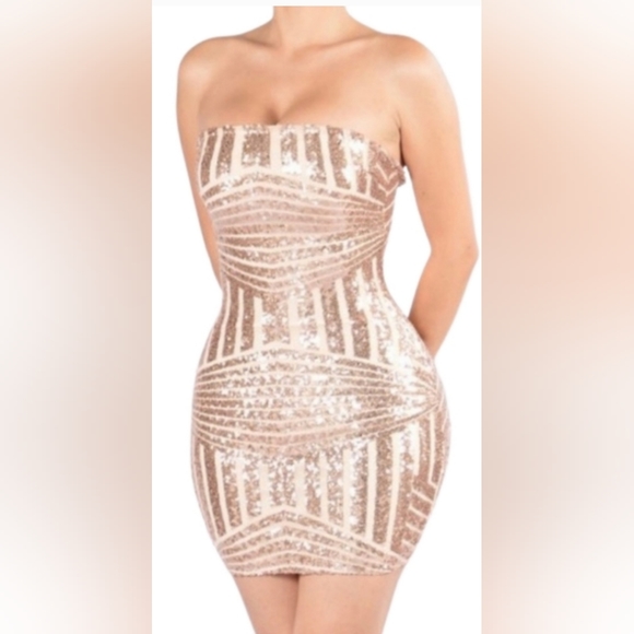 Fashion Nova Rose Gold Sequin Mini Dress Size L - Picture 4 of 5